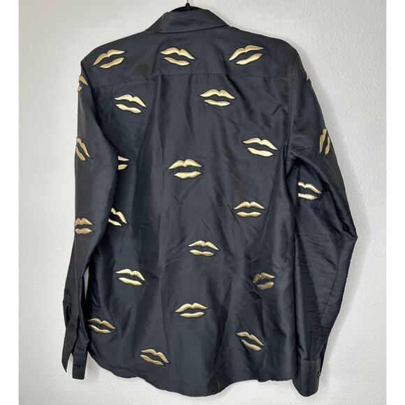 Givenchy Black with Gold Embroidery Lips Button Front Long Sleeve Shirt 38 / M - Picture 6 of 14